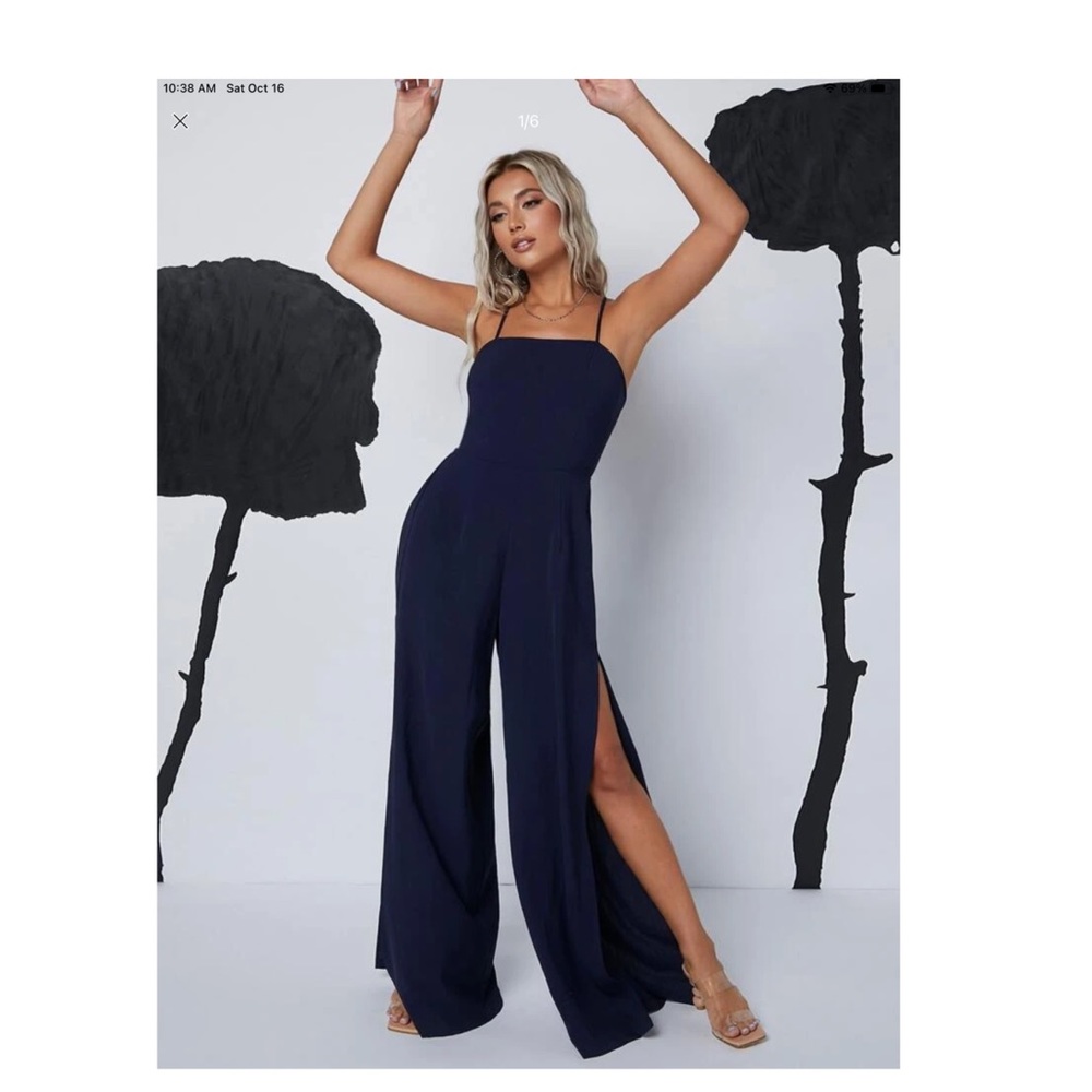 Shein Lace Up Backless Wide Leg Jumpsuit